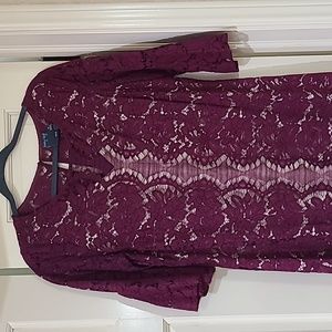 Gabby Skye Lace Bell Sleeves Dress Burgundy Size 16,